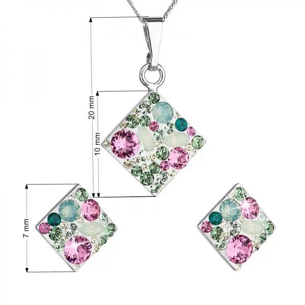 Sada šperků s krystaly Swarovski náušnice, řetízek a přívěsek zelený kosočtverec 39126.3 chrysolite