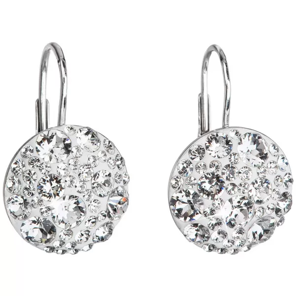 Stříbrné náušnice visací s krystaly Swarovski bílé kulaté 31176.1