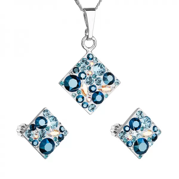 Sada šperků s krystaly Swarovski náušnice a přívěsek modrý kosočtverec 39126.3 aqua