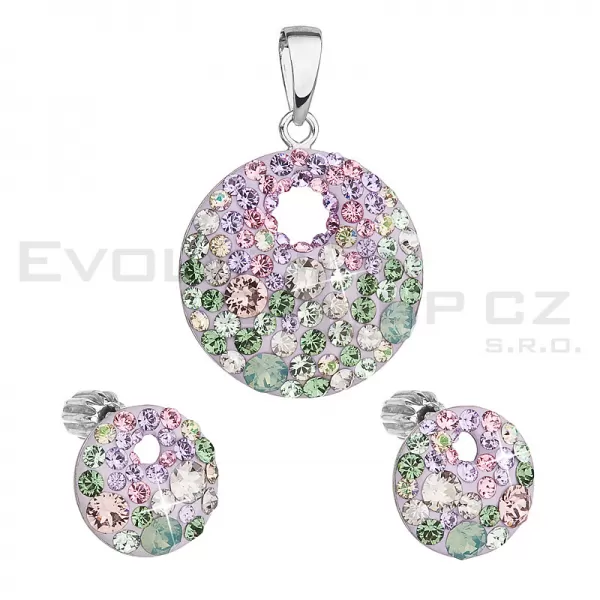 Sada šperků s krystaly Swarovski náušnice a přívěsek mix barev fialová kulaté 39148.3 sakura