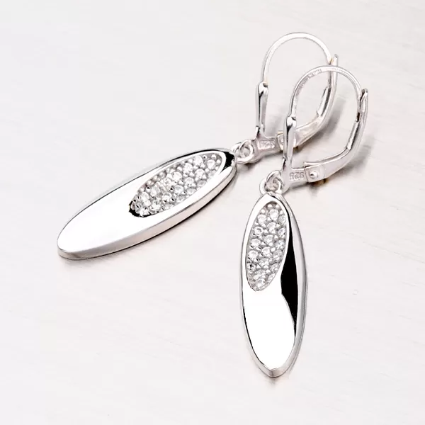 Visací stříbrné náušnice se zirkony OKP-294P-OKS