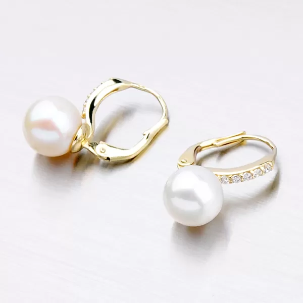 Dámské náušnice žluté zlato 585 perly perlové se zirkony 52NK-3122ZL