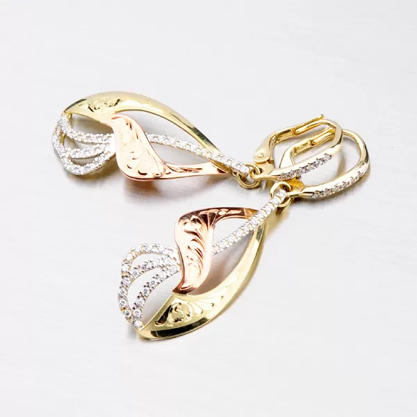 Dámské náušnice žluté zlato 585 klasik se zirkony 52NK-3114