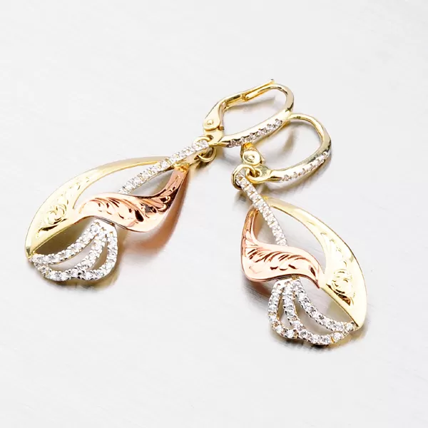 Dámské náušnice žluté zlato 585 klasik se zirkony 52NK-3114