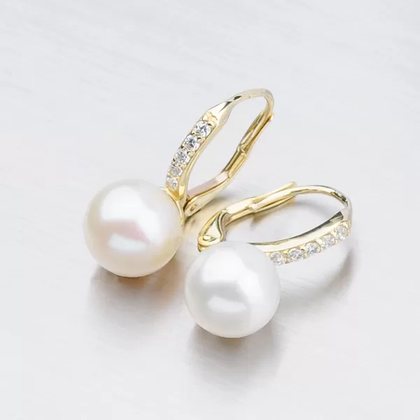 Dámské náušnice žluté zlato 585 perly perlové se zirkony 52NK-3122ZL