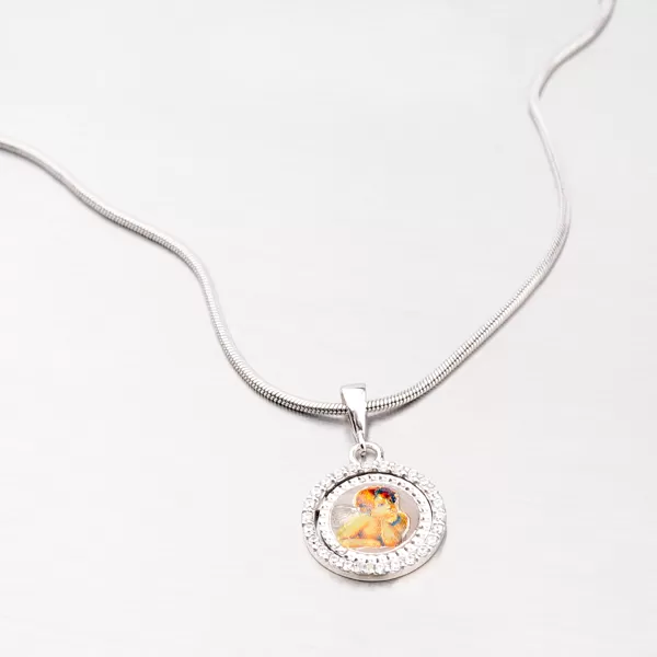 Dámský přívěsek stříbro 925 zirkon kulatý s andílkem VICZ-3005