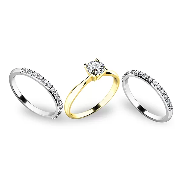 Zásnubní prsten zlato mix 585/1000 set tří zásnubních 10770-SET02-ZB