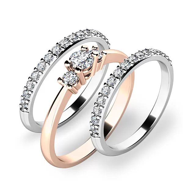 Úžasný set zásnubních prstenů z bílého a růžového zlata 10843-SET02-RB