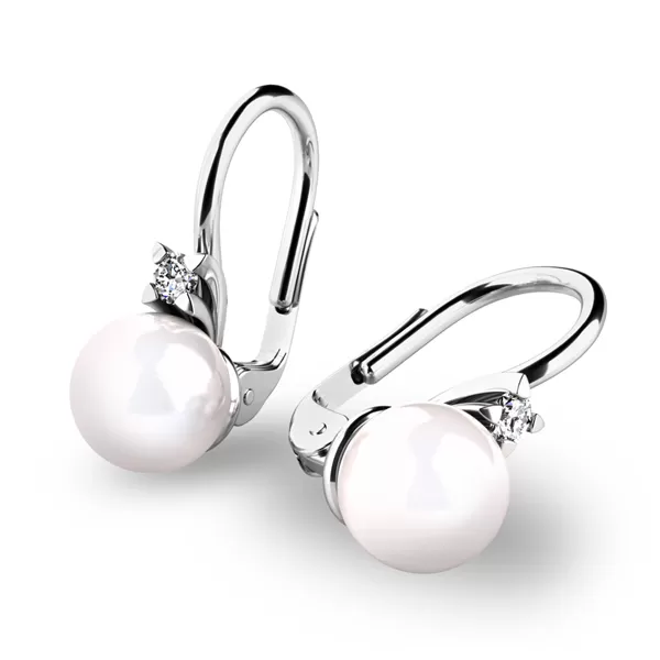 Perlové náušnice s diamanty 10889-B-DIA-FW