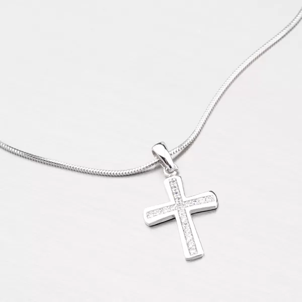 Přívěsek z bílého zlata ve tvaru kříže 43-21347