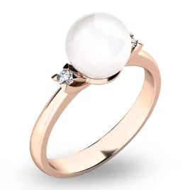 Dámský prsten růžové zlato 585/1000 přírodní diamant 0.050 ct perlový 10888-CV
