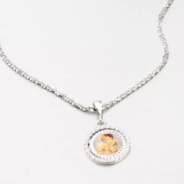 Dámský přívěsek stříbro 925 zirkon kulatý s andílkem VICZ-3005