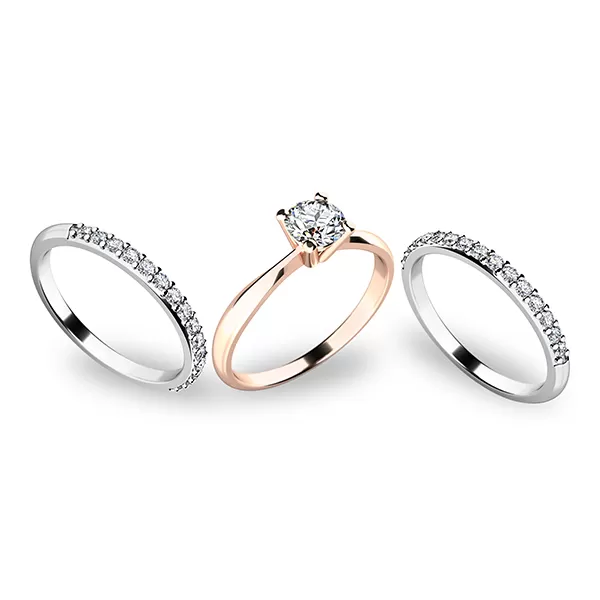 Zásnubní prsten zlato mix 585/1000 set tří zásnubních 10770-SET02-RB