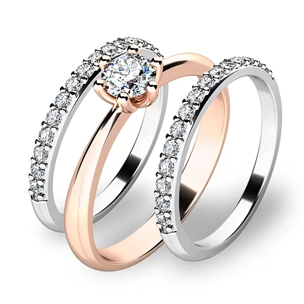 Set prstenů z růžového a bílého zlata 10819-SET02-RB