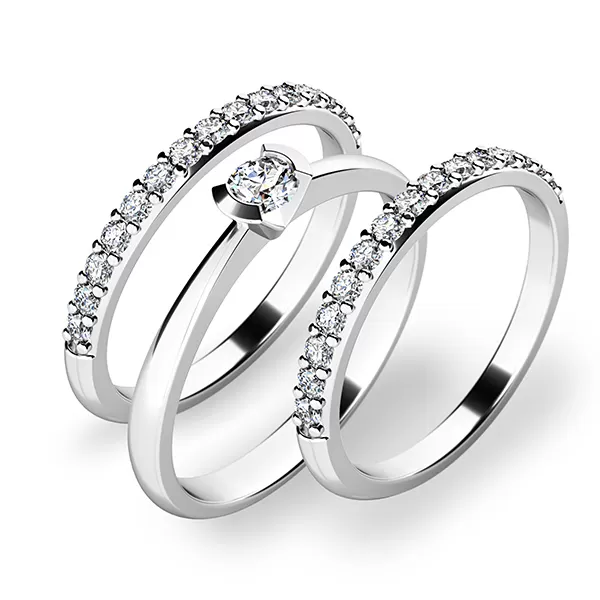 Krásný set zásnubních prstenů z bílého zlata 10840-SET02-BB