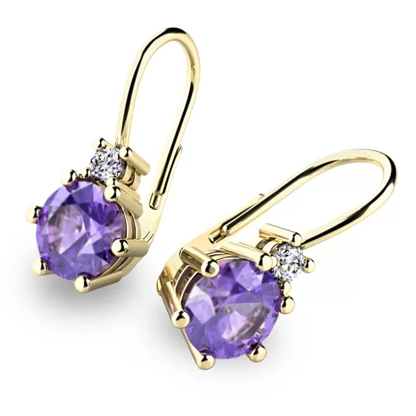Náušnice s ametysty a diamanty 10857-ZL-AME