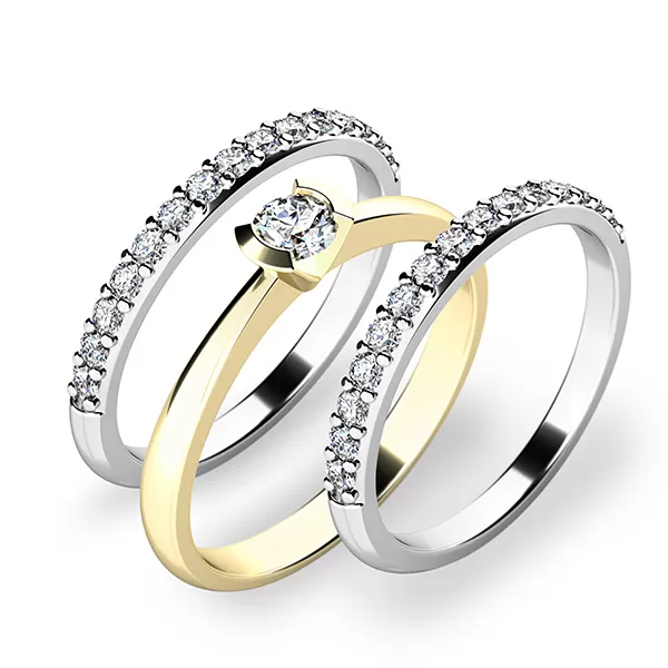 Zásnubní prsten zlato mix 585/1000 zirkon set zásnubních 10840-SET02-ZB