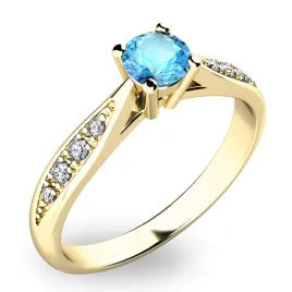 Dámský prsten žluté zlato 585/1000 přírodní diamant 0.250 ct G/SI a topaz - Swiss Blue 10745Z-TPZ