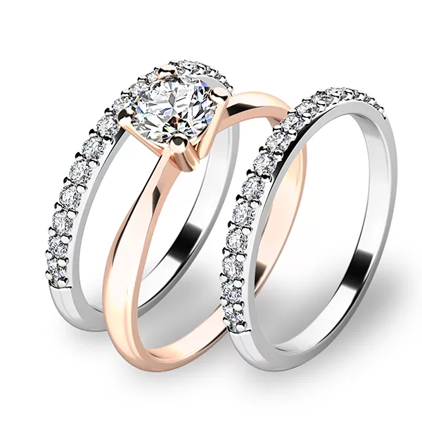 Zásnubní prsten zlato mix 585/1000 set tří zásnubních 10770-SET02-RB