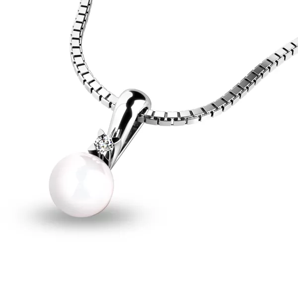 Dámský přívěsek bílé zlato 585/1000 přírodní diamant 0.025 ct perlový 10891-B-DIA