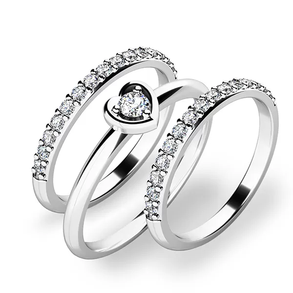 Zásnubní prsten bílé zlato 585/1000 set zásnubních 10849-SET02-BB