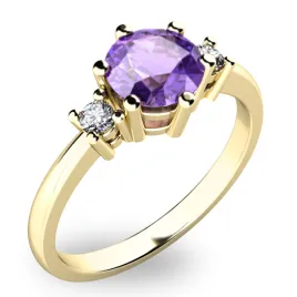 Dámský prsten žluté zlato 585/1000 přírodní diamant 0.75 ct G/SI s ametyst 10856Z-AME