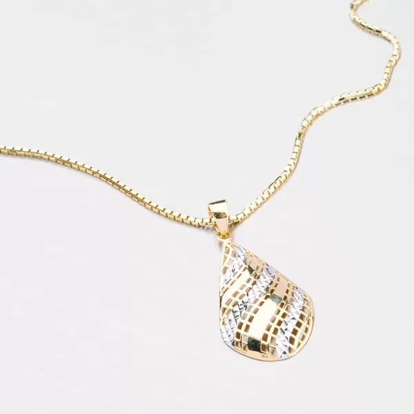 Dámský přívěsek zlato mix 585 - kapka zdobená gravírováním 43-21436