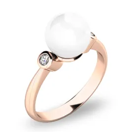 Dámský prsten růžové zlato 585/1000 přírodní diamant 0.054 ct perla a brilianty 10867-CV-FW