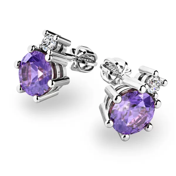 Ametysty a diamanty ve zlatých náušnicích 10858-B-AME