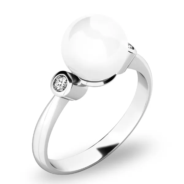 Prsten s perlou a brilianty 10867-B-FW