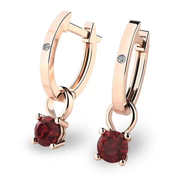 Zlaté oválky s diamanty a granáty 10861-CV-DIA-GRA