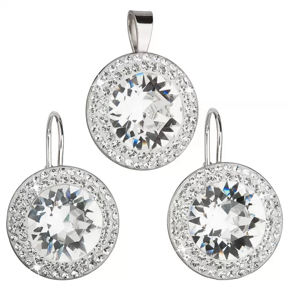 Sada šperků s krystaly Swarovski náušnice a přívěsek bílé kulaté 39108.1