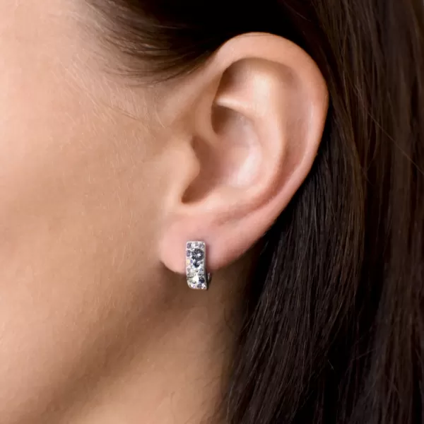 Stříbrné náušnice visací s krystaly Swarovski fialový půlkruh 31123.3 violet