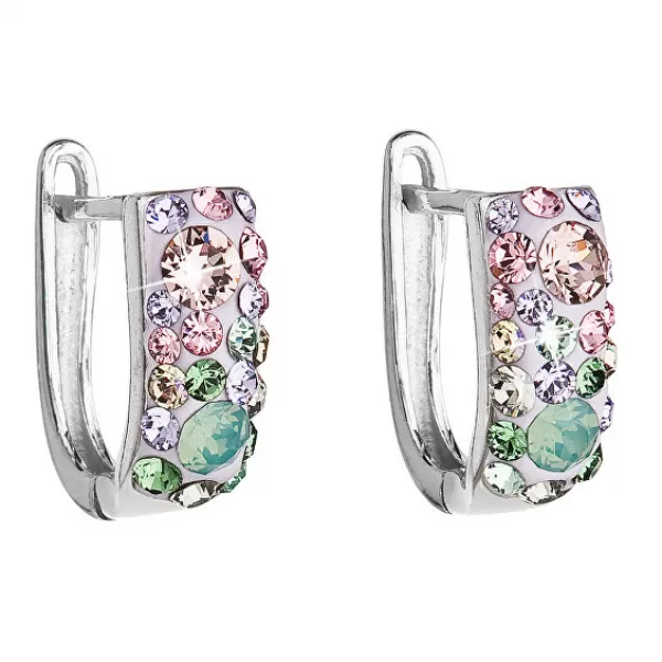 Stříbrné náušnice visací s krystaly Swarovski mix barev půlkruh 31123.3 sakura