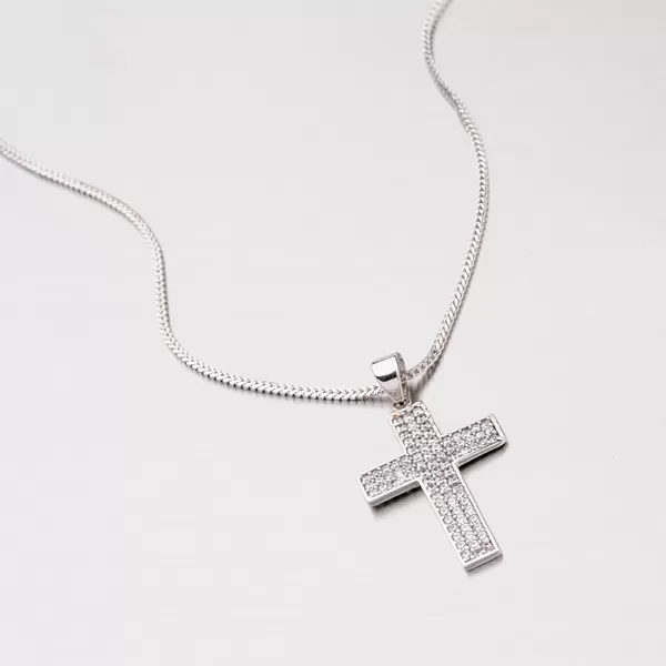 Zlatý přívěsek ve tvaru kříže se zirkony 147-0607