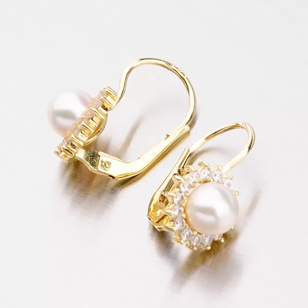 Dámské náušnice žluté zlato 585 perly s a zirkony 353-0183