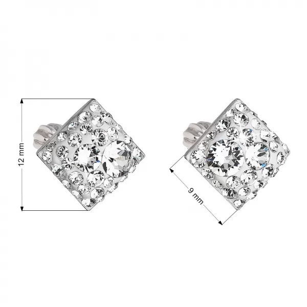 Stříbrné náušnice pecka s krystaly Swarovski bílý kosočtverec 31169.1