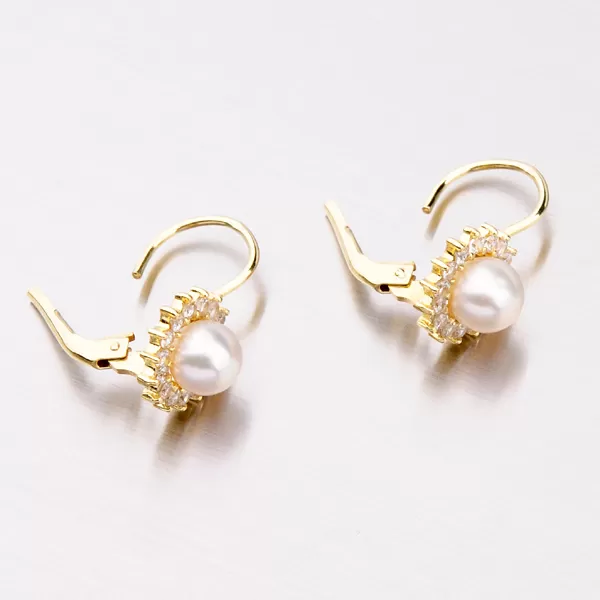 Dámské náušnice žluté zlato 585 perly s a zirkony 353-0183