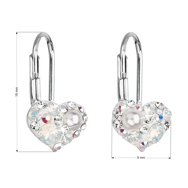 Stříbrné náušnice visací s krystaly Swarovski bílé srdce 31125.9