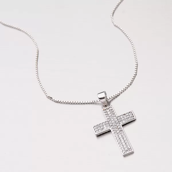 Zlatý přívěsek ve tvaru kříže se zirkony 147-0607