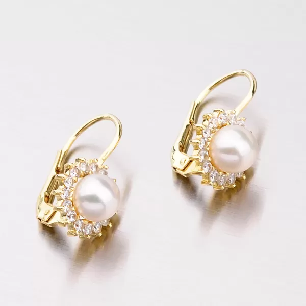 Dámské náušnice žluté zlato 585 perly s a zirkony 353-0183
