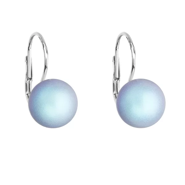 Stříbrné náušnice visací se světle modrou matnou Swarovski perlou 31143.3 31143.3