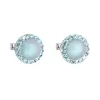 Stříbrné náušnice pecka s krystaly Swarovski a světle modrou matnou perlou kulaté 31214.3