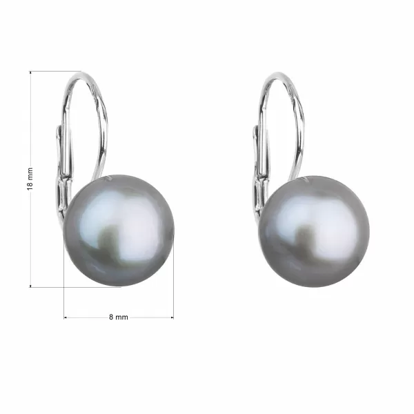 Stříbrné náušnice visací s šedou říční perlou 21009.3