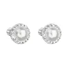 Stříbrné náušnice pecka s krystaly Swarovski a bílou perlou kulaté 31314.1