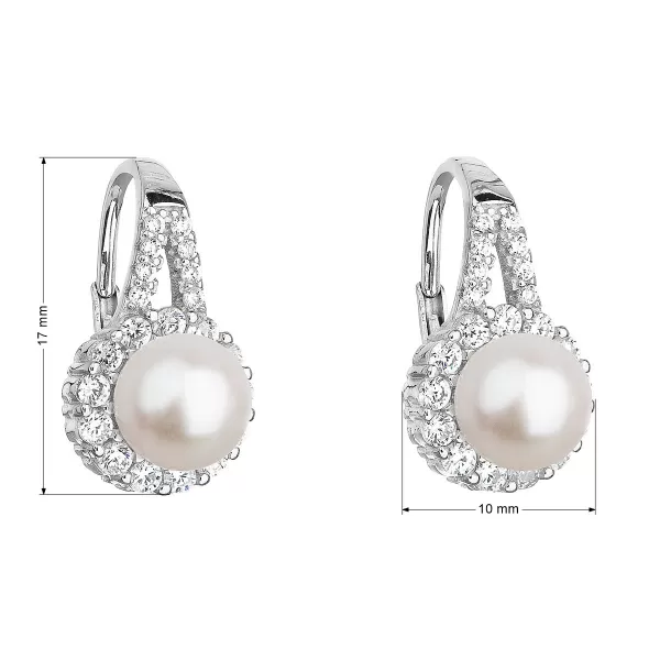 Stříbrné náušnice visací s bílou říční perlou 21047.1