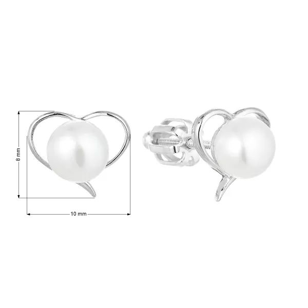 Stříbrné náušnice pecky s bílou říční perlou 21057.1