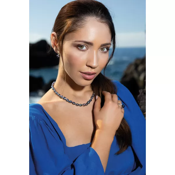 Perlový náhrdelník z pravých říčních perel modrý 22027.3