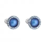 Stříbrné náušnice pecka s krystaly Swarovski a tmavě modrou matnou perlou kulaté 31314.3