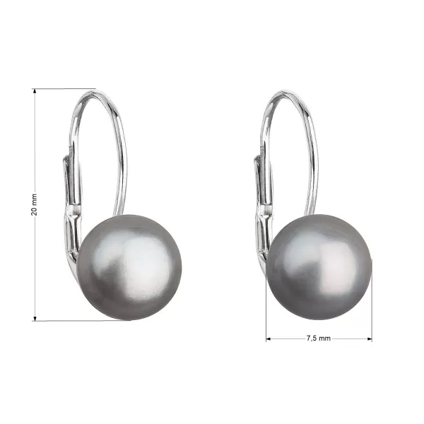 Stříbrné náušnice visací s šedou říční perlou 21044.3